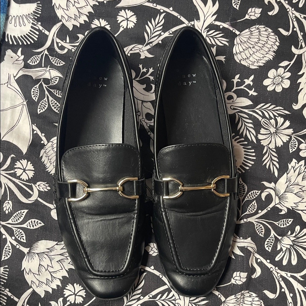 A New Day Black Loafers with Gold Accent